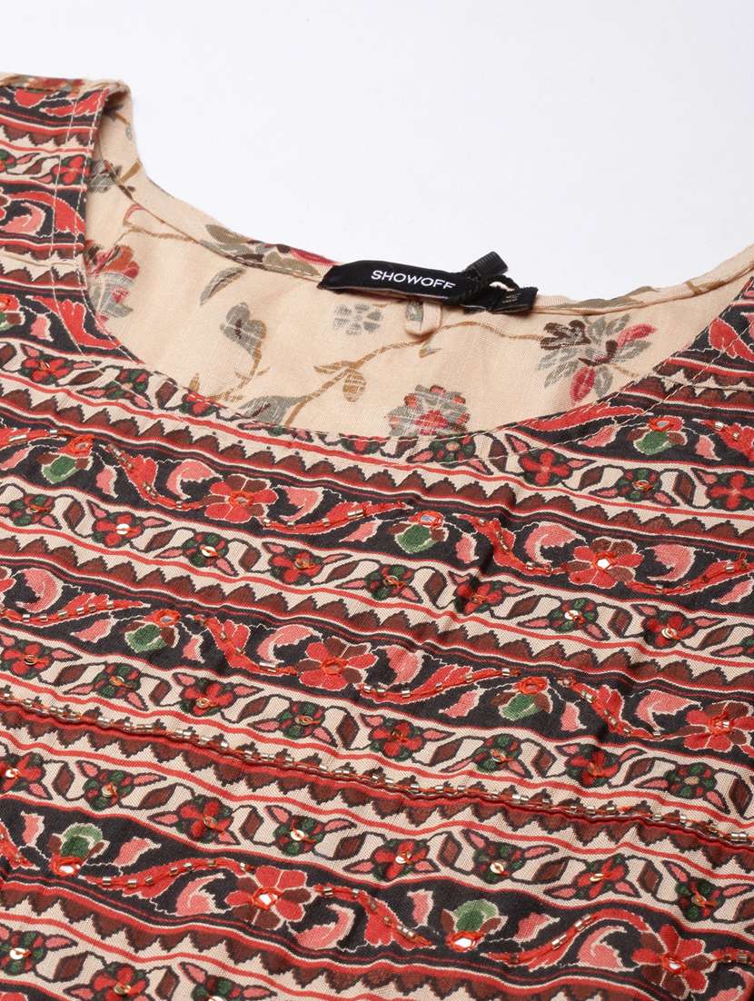 women beige round neck anarkali dress - 20961025 -  Standard Image - 6