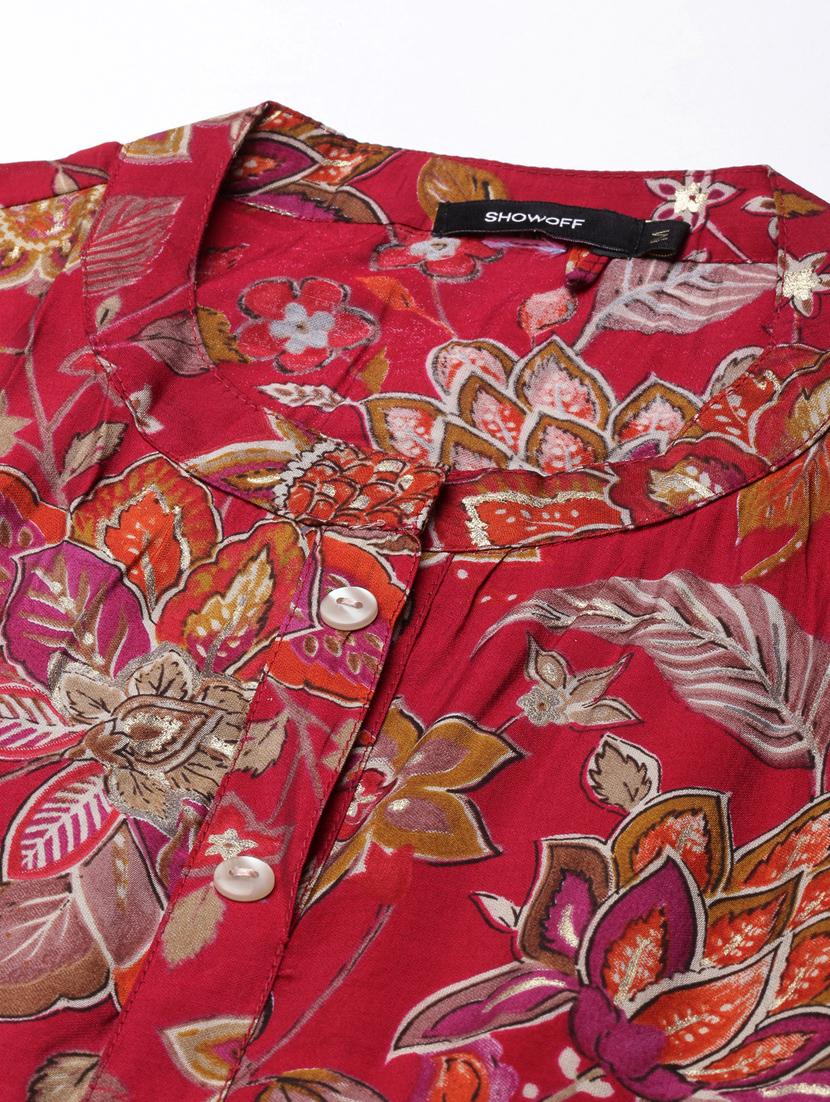 women maroon mandarin neck a-line kurta - 20961039 - Standard Image - 6