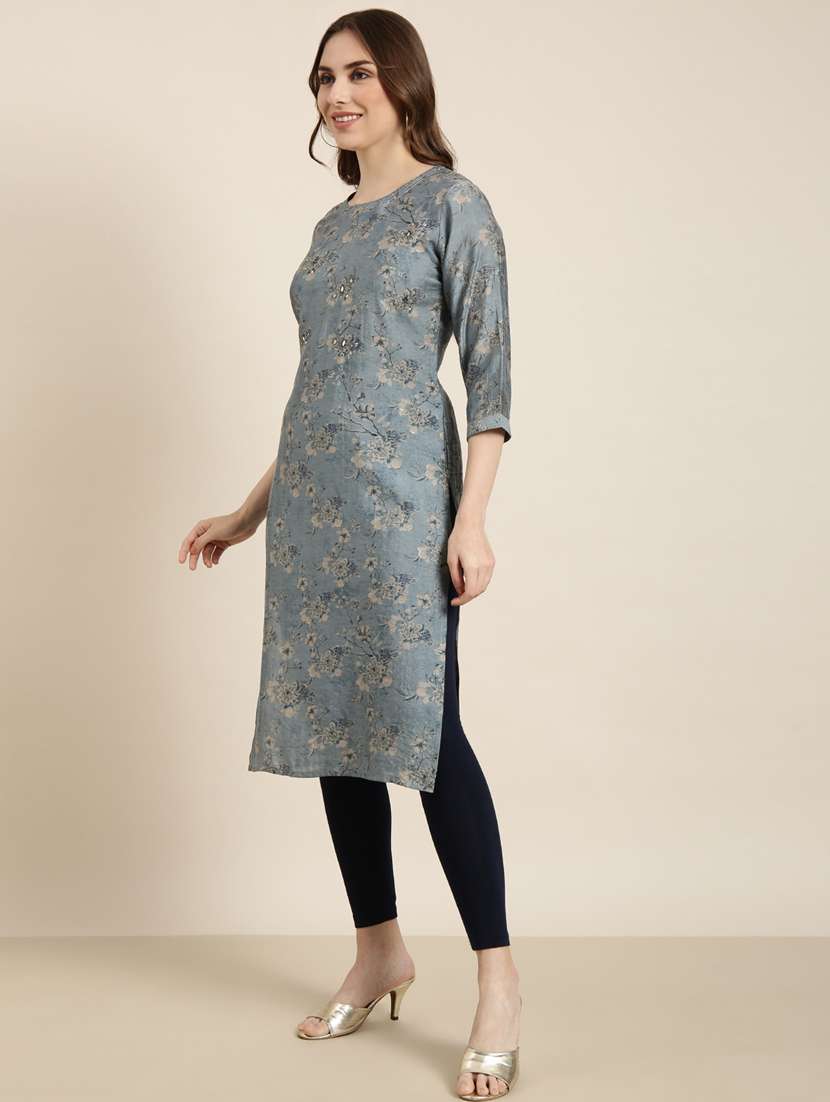 women three quarter sleeve straight kurta - 20961046 -  Standard Image - 1