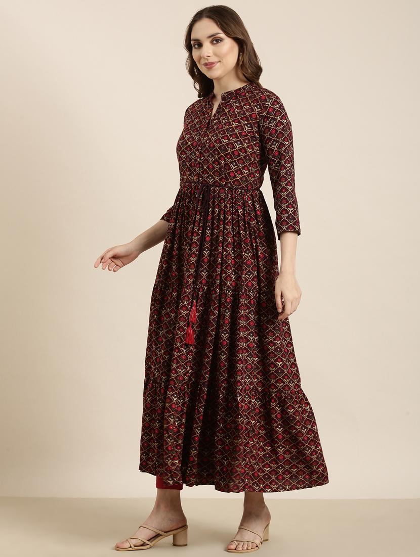 women three quarter sleeve anarkali kurta - 20961047 -  Standard Image - 1