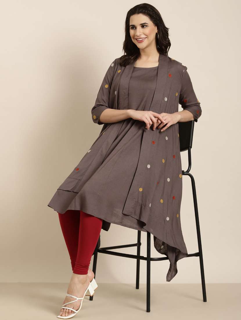 women sleeveless a-line kurta with shrug - 20961057 -  Standard Image - 4