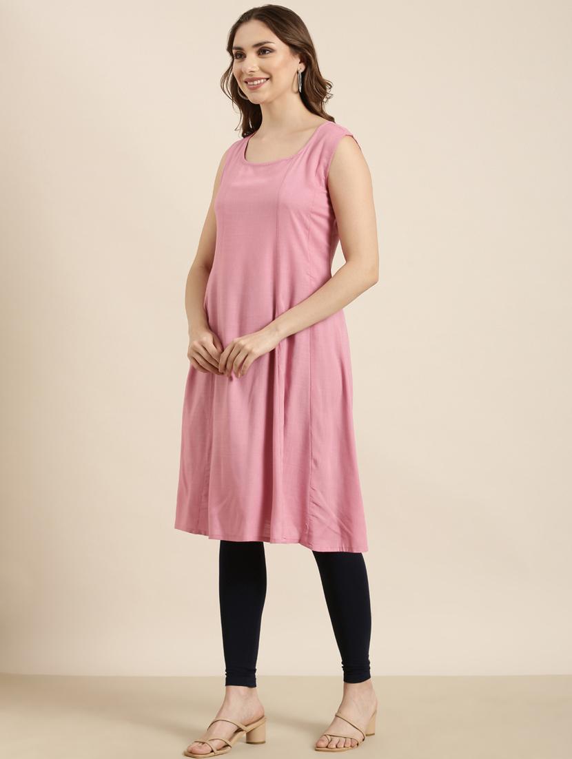 women pink solid a-line kurta with long shrug - 20961058 -  Standard Image - 1