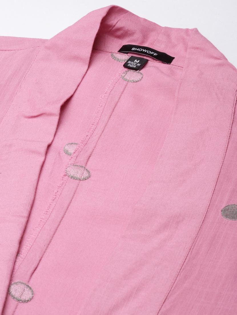 women pink solid a-line kurta with long shrug - 20961058 - Standard Image - 6