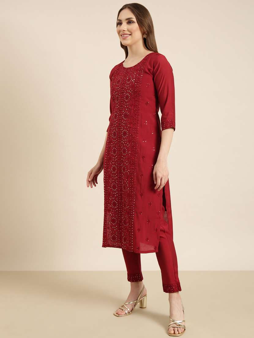 women three quarter sleeve kurta pant set - 20961078 -  Standard Image - 1