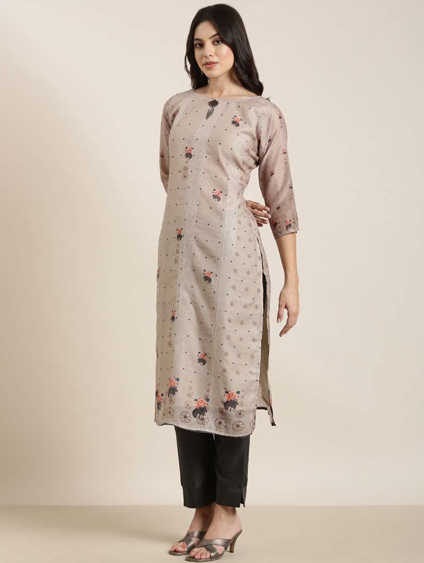 women grey floral kurta pant set with dupatta - 20961096 -  Standard Image - 1