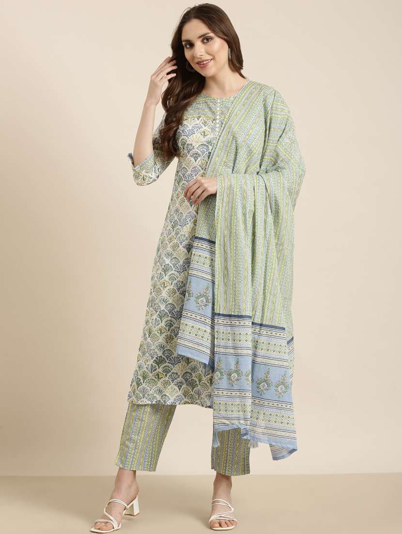 women printed round neck kurta pant set with dupatta - 20961115 -  Standard Image - 1