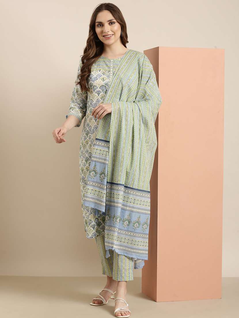 women printed round neck kurta pant set with dupatta - 20961115 -  Standard Image - 4