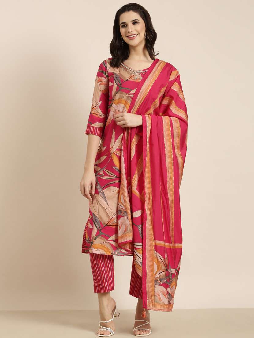 women floral v neck kurta pant set with dupatta - 20961121 -  Standard Image - 1