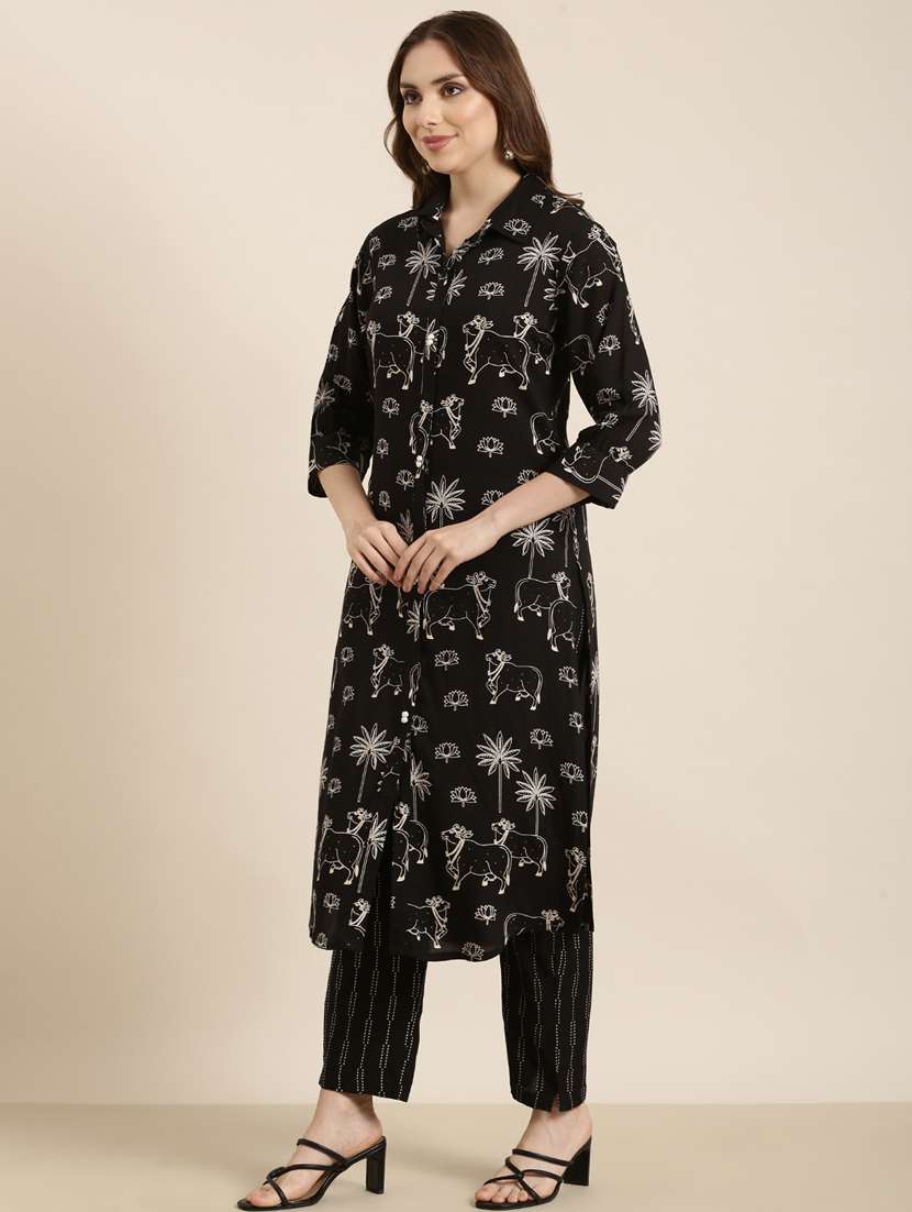 women printed three quarter sleeve kurta pant set - 20961129 -  Standard Image - 1