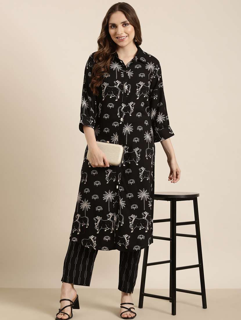 women printed three quarter sleeve kurta pant set - 20961129 -  Standard Image - 4