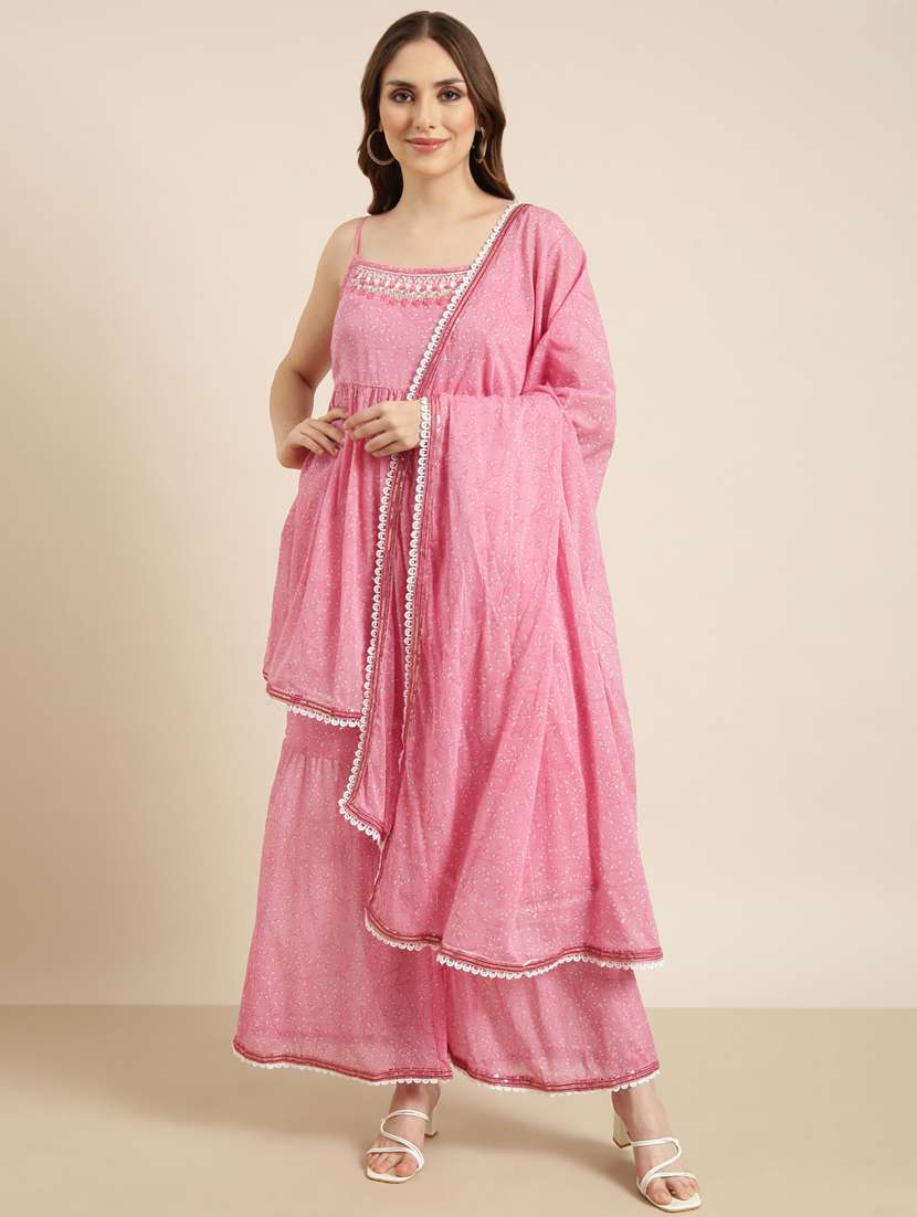 women floral printed kurta sharara set with dupatta