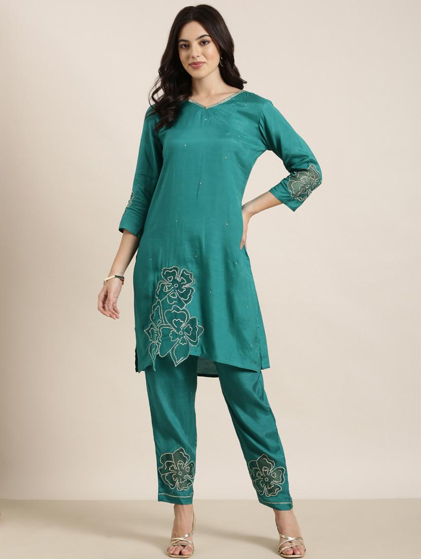 women three quarter sleeve kurta pant set - 20961166 - Standard Image - 1