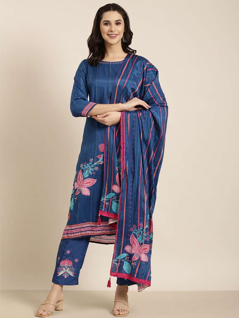 women applique work round neck kurta pant set with dupatta - 20961167 -  Standard Image - 1