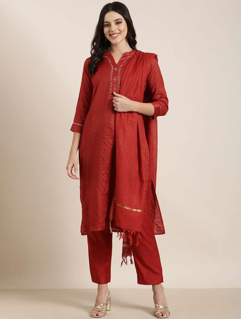 women self design mandarin neck kurta pant set with dupatta - 20961178 -  Standard Image - 1