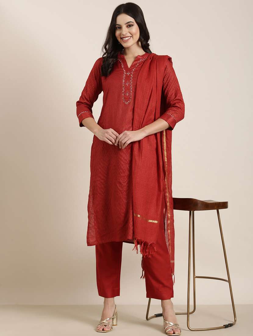 women self design mandarin neck kurta pant set with dupatta - 20961178 -  Standard Image - 4