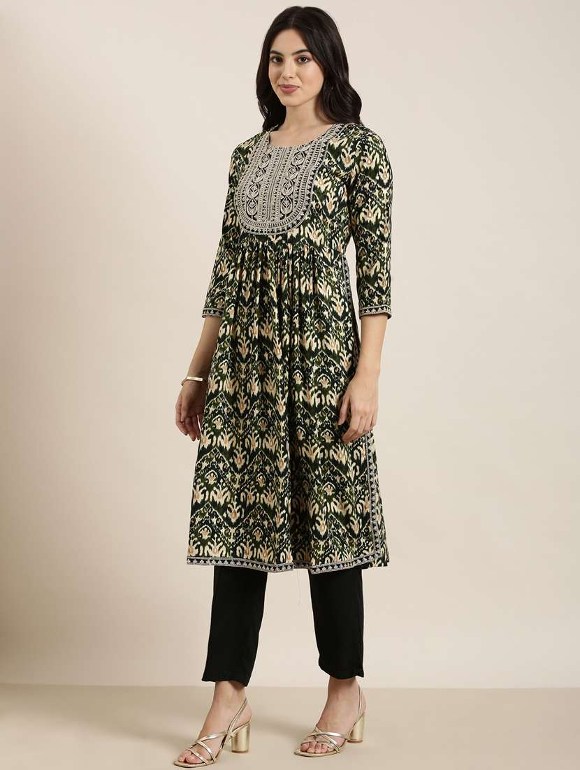 women ikat round neck kurta pant set with dupatta - 20961185 - Standard Image - 1