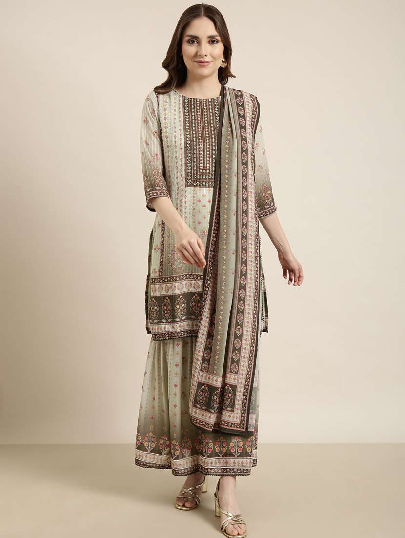 women floral printed kurta sharara set with dupatta