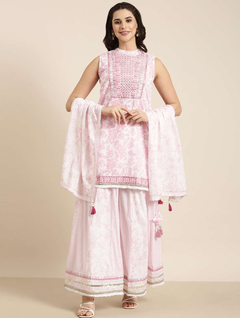 women floral kurta sharara set with dupatta