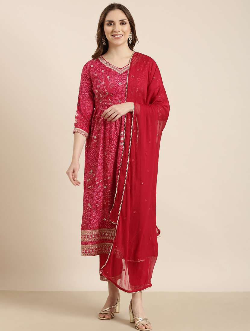 women printed kurta pant set with dupatta