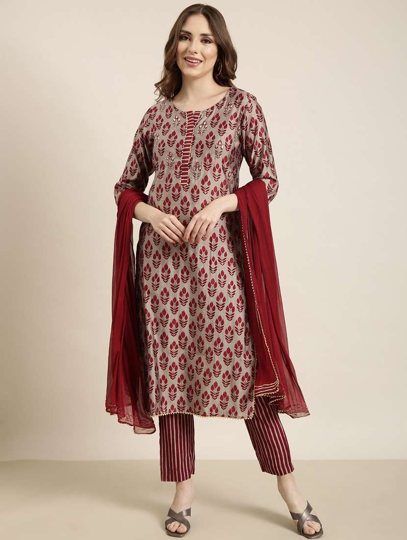 women printed kurta pant set with dupatta