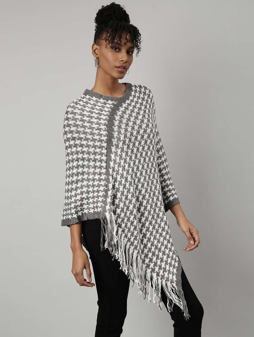 women v-neck self-designed poncho - 20961247 -  Standard Image - 1