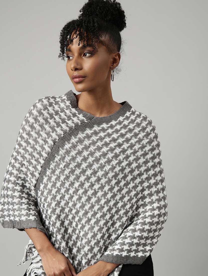 women v-neck self-designed poncho - 20961247 -  Standard Image - 4