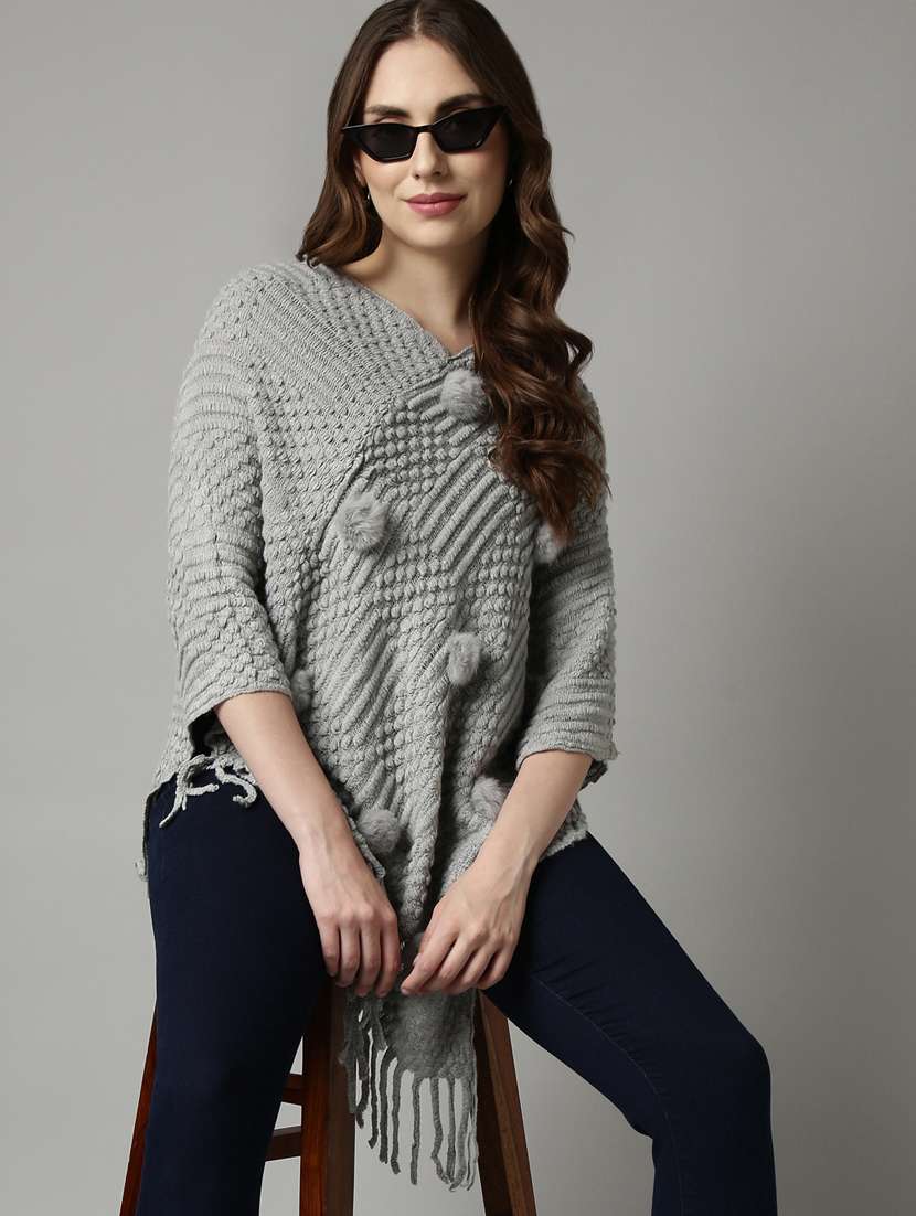 women v-neck self-designed poncho - 20961248 -  Standard Image - 4