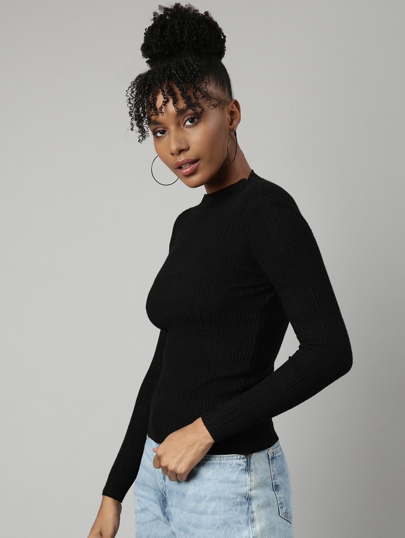 women solid black regular top - 20961252 - Standard Image - 1