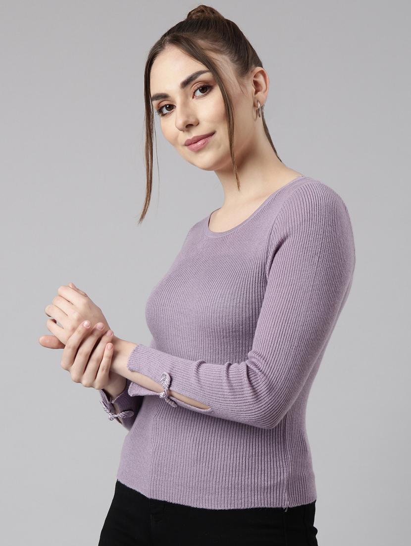 women lavender solid regular top - 20961257 - Standard Image - 1