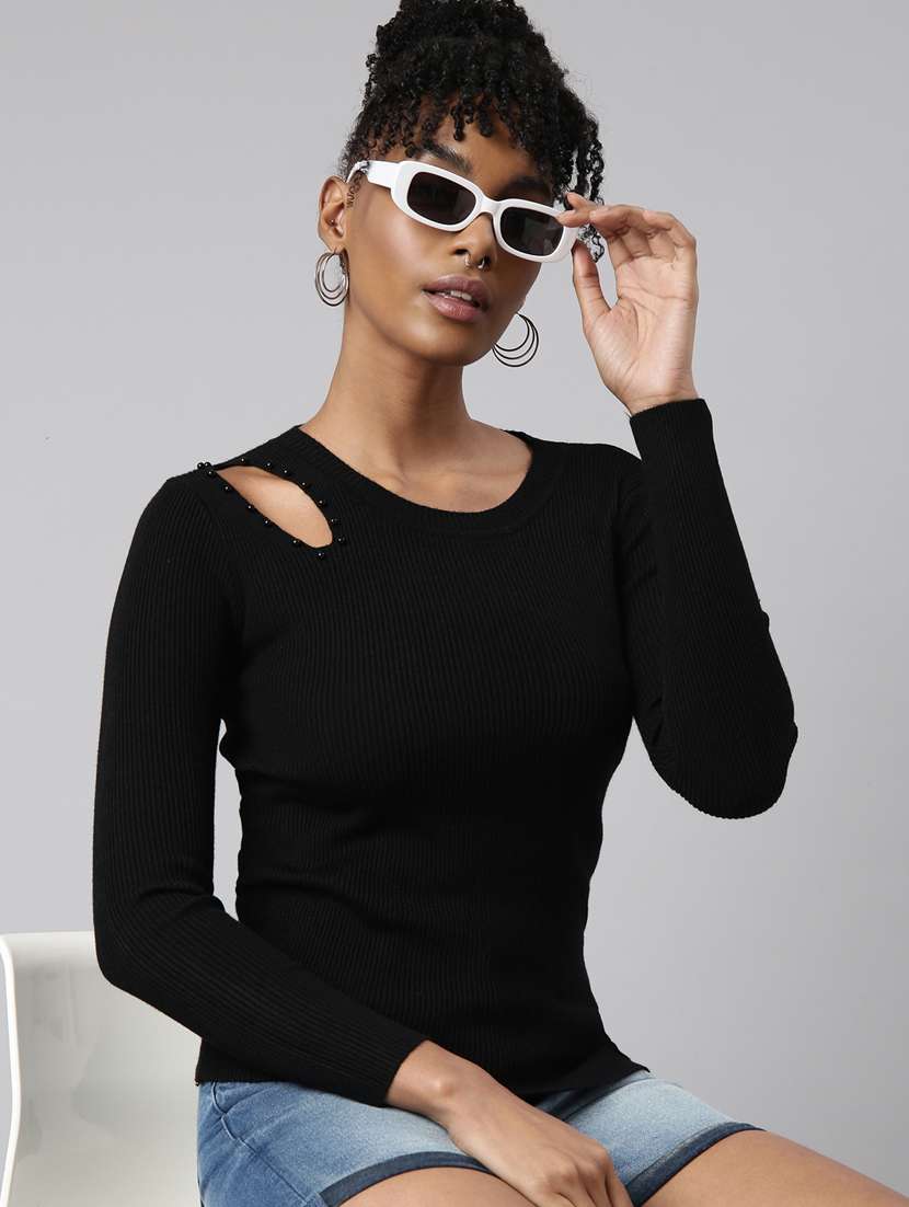 women black solid regular top - 20961259 -  Standard Image - 4