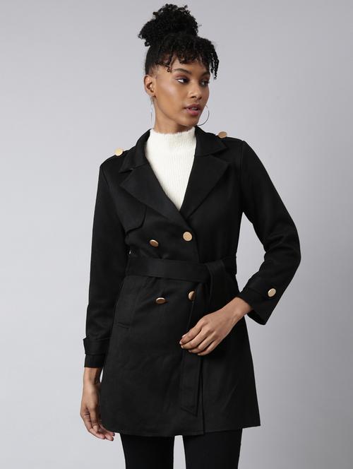 solid black detailed trench coat - 20961262 -  Standard Image - 0