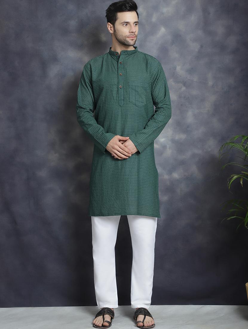 green striped printed detailed kurta - 20961274 - Zoom Image - 0