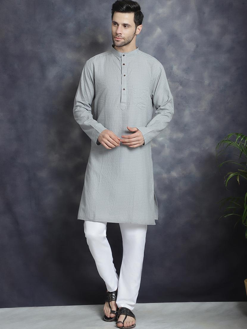 men mandarin neck striped long kurta - 20961276 -  Zoom Image - 0
