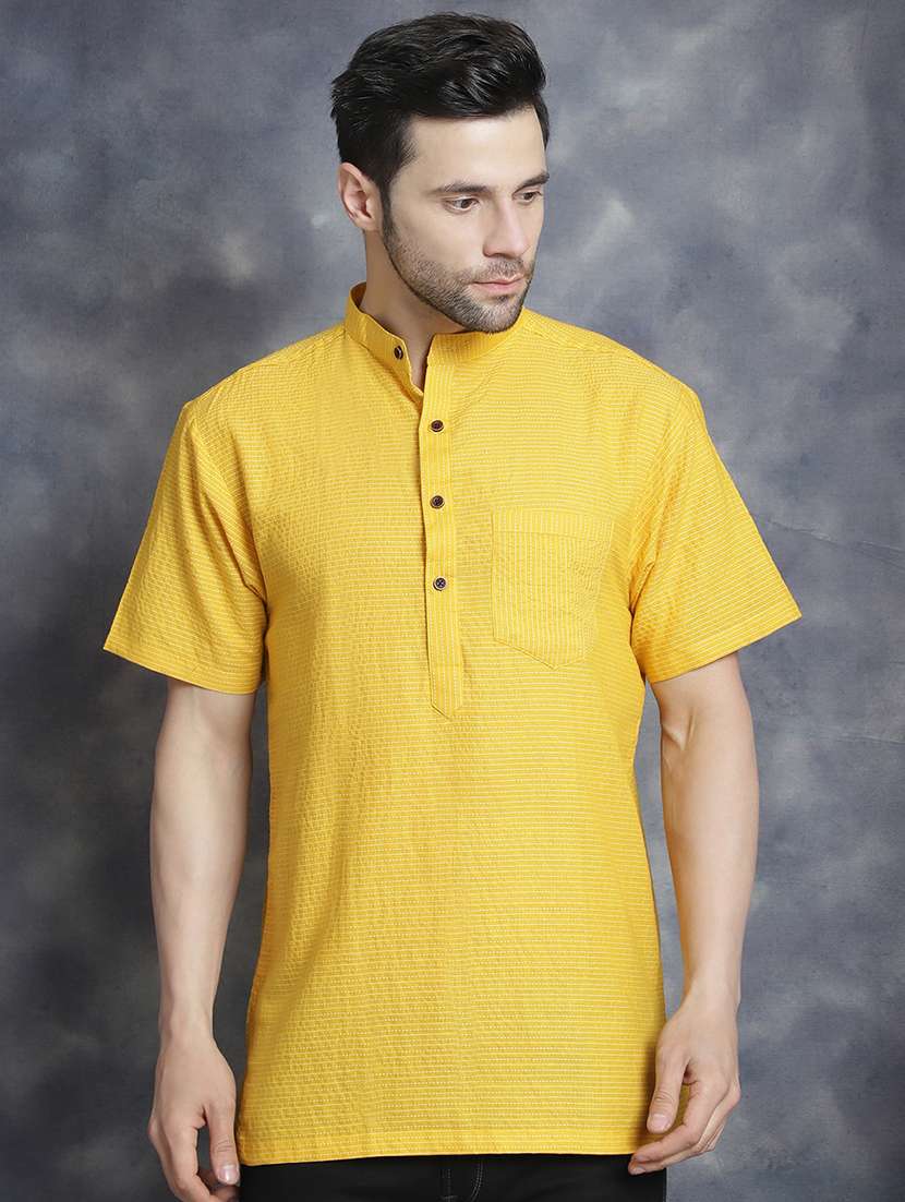 yellow striped printed detailed short kurta