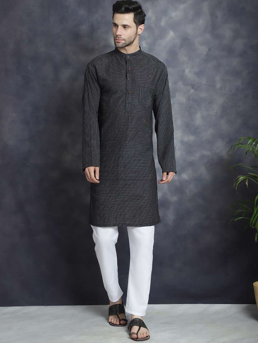black striped printed detailed kurta