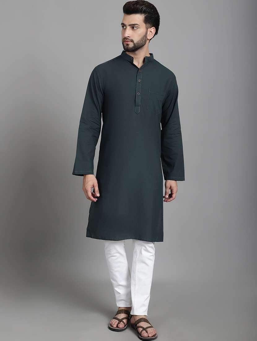 men mandarin neck solid long kurta