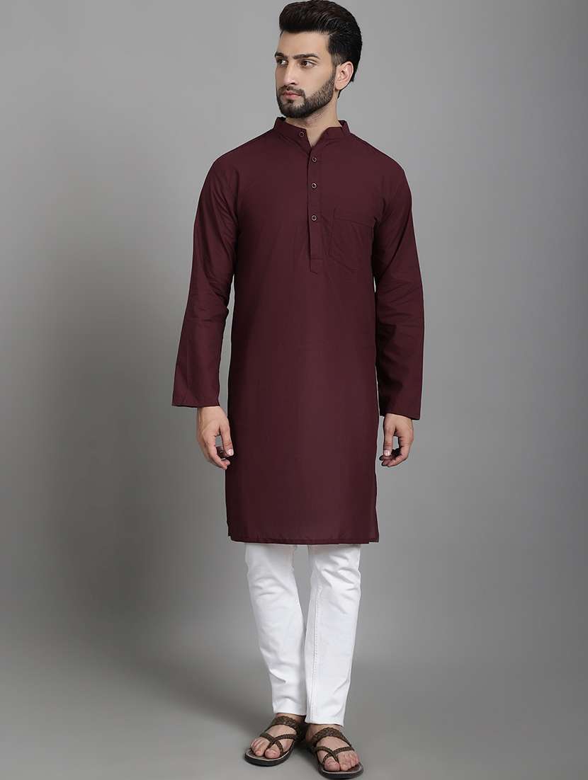men mandarin neck solid long kurta