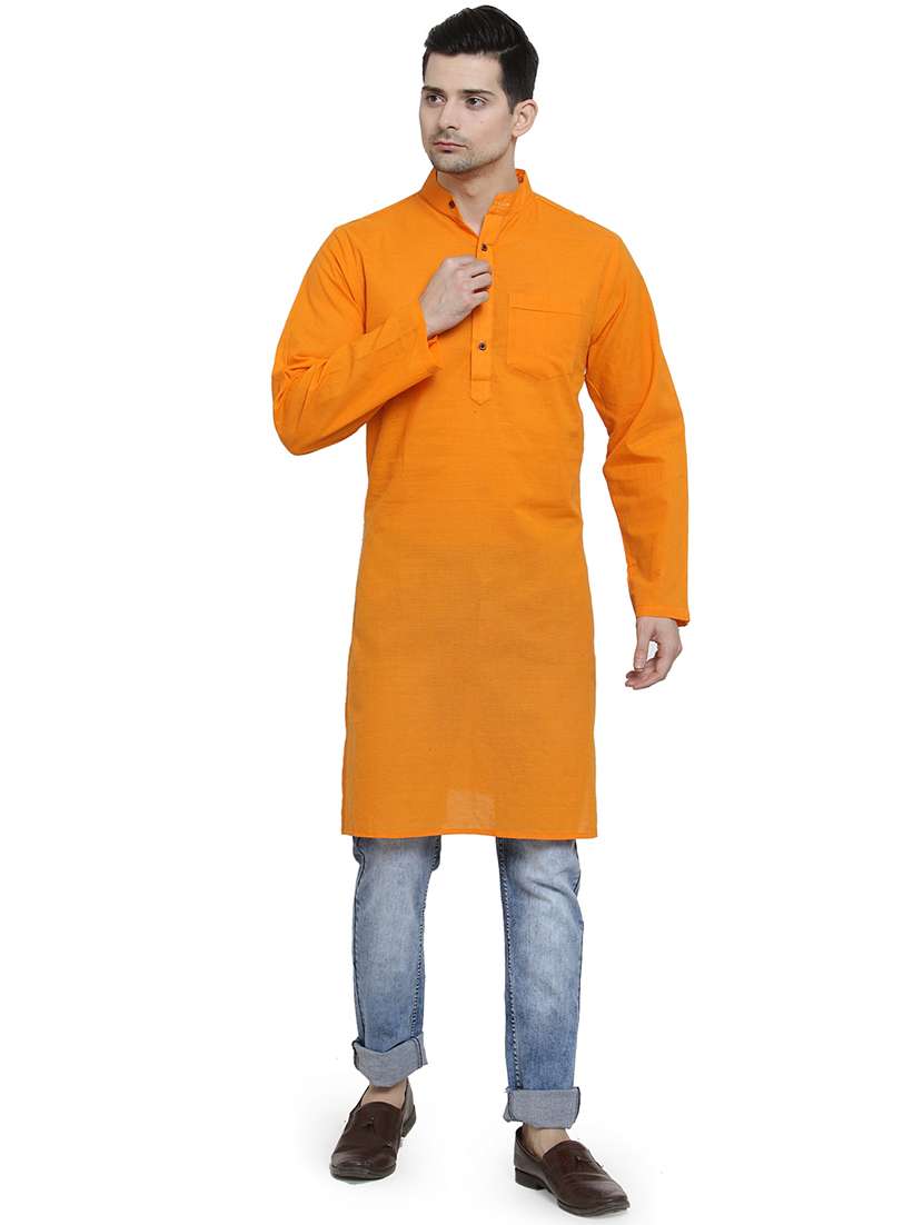solid orange detailed kurta