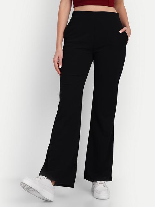 women solid high rise bootcut trouser - 20961496 - Standard Image - 0