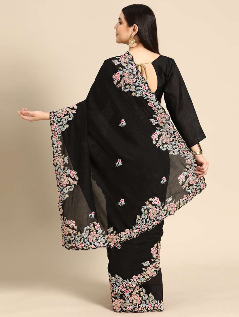 women black embroidered saree with blouse - 20961577 - Standard Image - 1