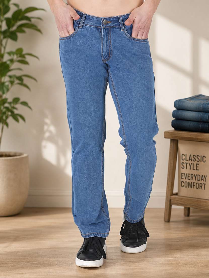 men washed straight mid-rise jeans  - 20961606 -  Standard Image - 1