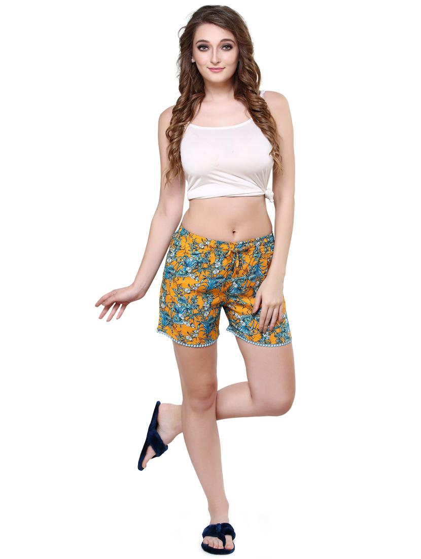 mustard florals printed shorts - 20961758 - Standard Image - 4