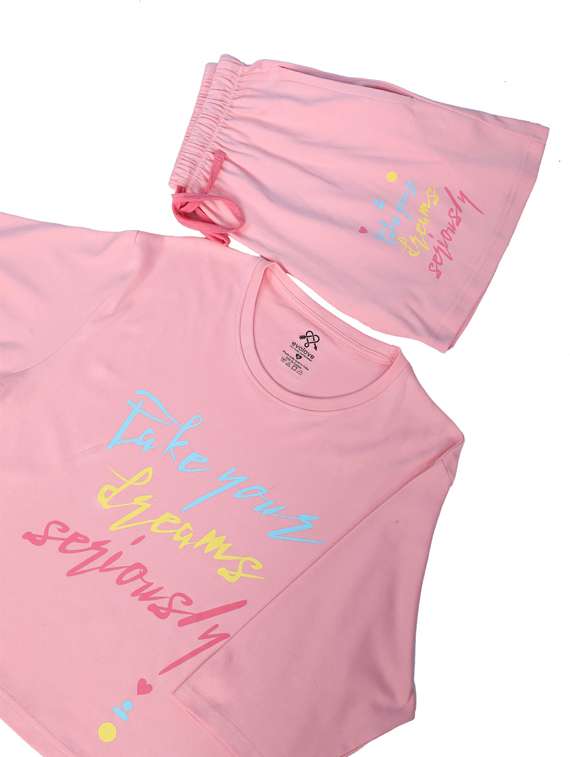 women pink printed detailed top & shorts set - 20961840 -  Standard Image - 4