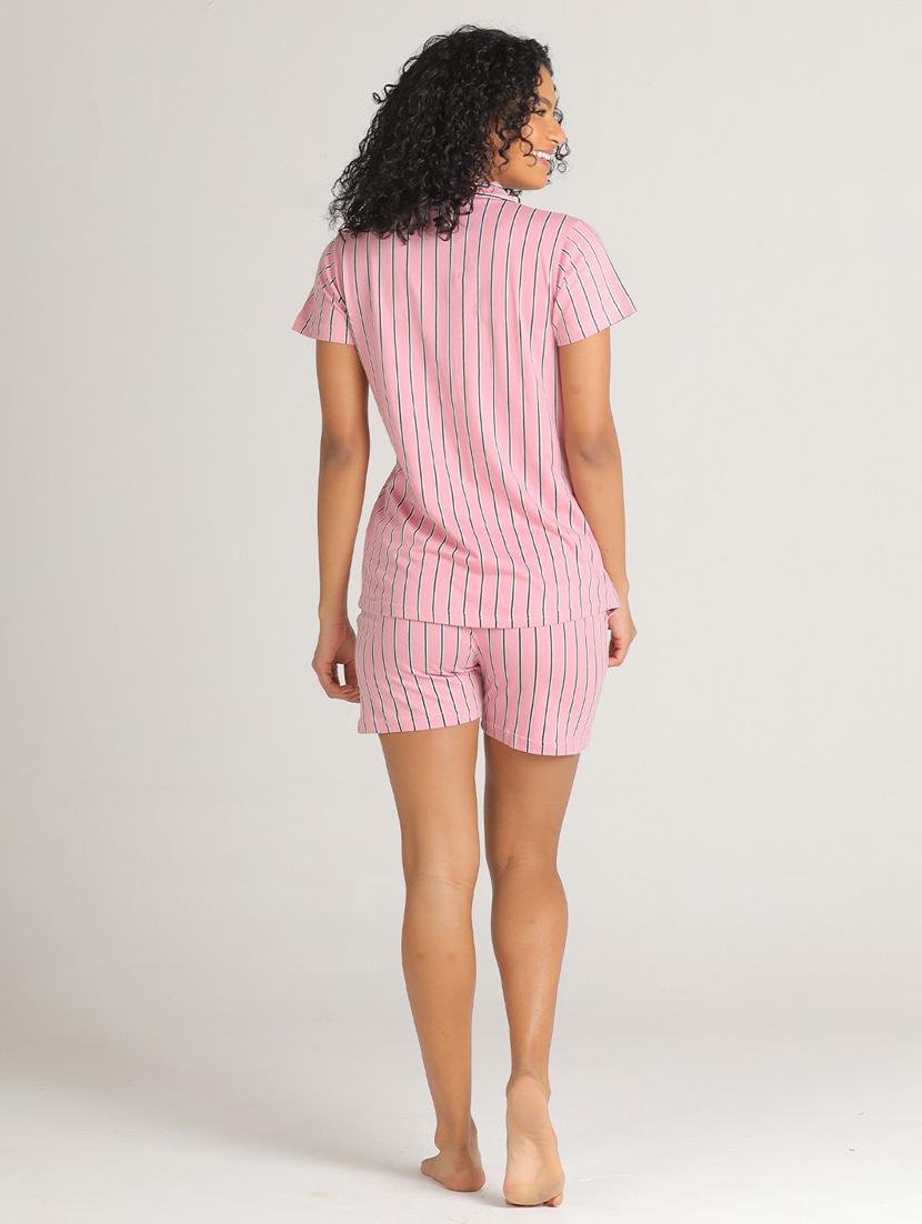 women pink striped printed shirt & shorts set - 20961842 - Standard Image - 1