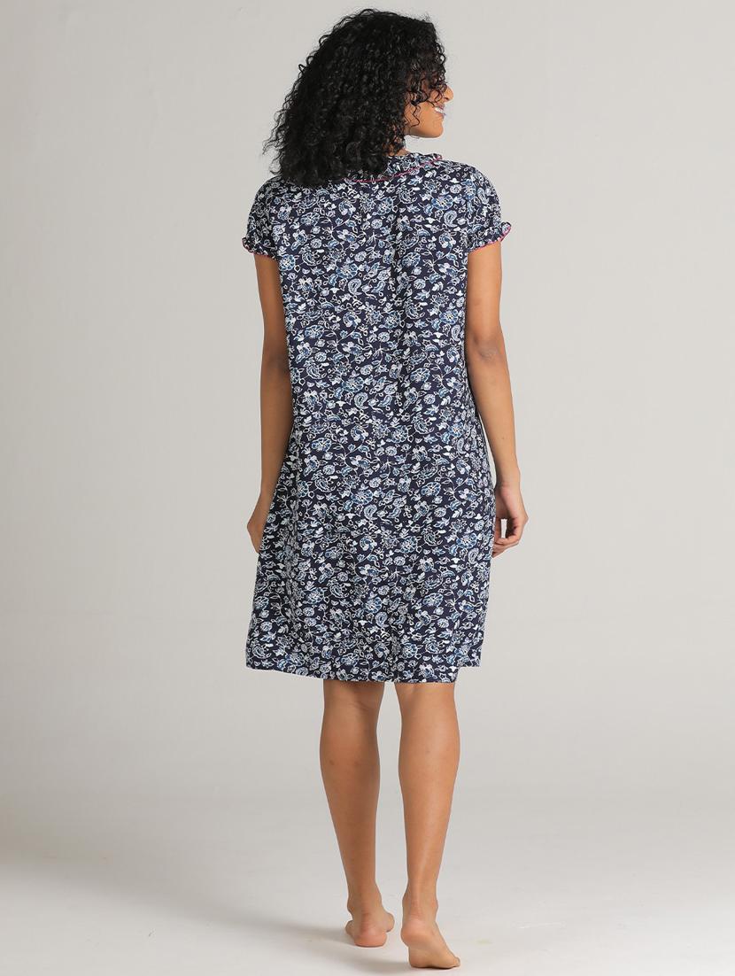 women navy blue printed detailed night dress - 20961882 -  Standard Image - 1