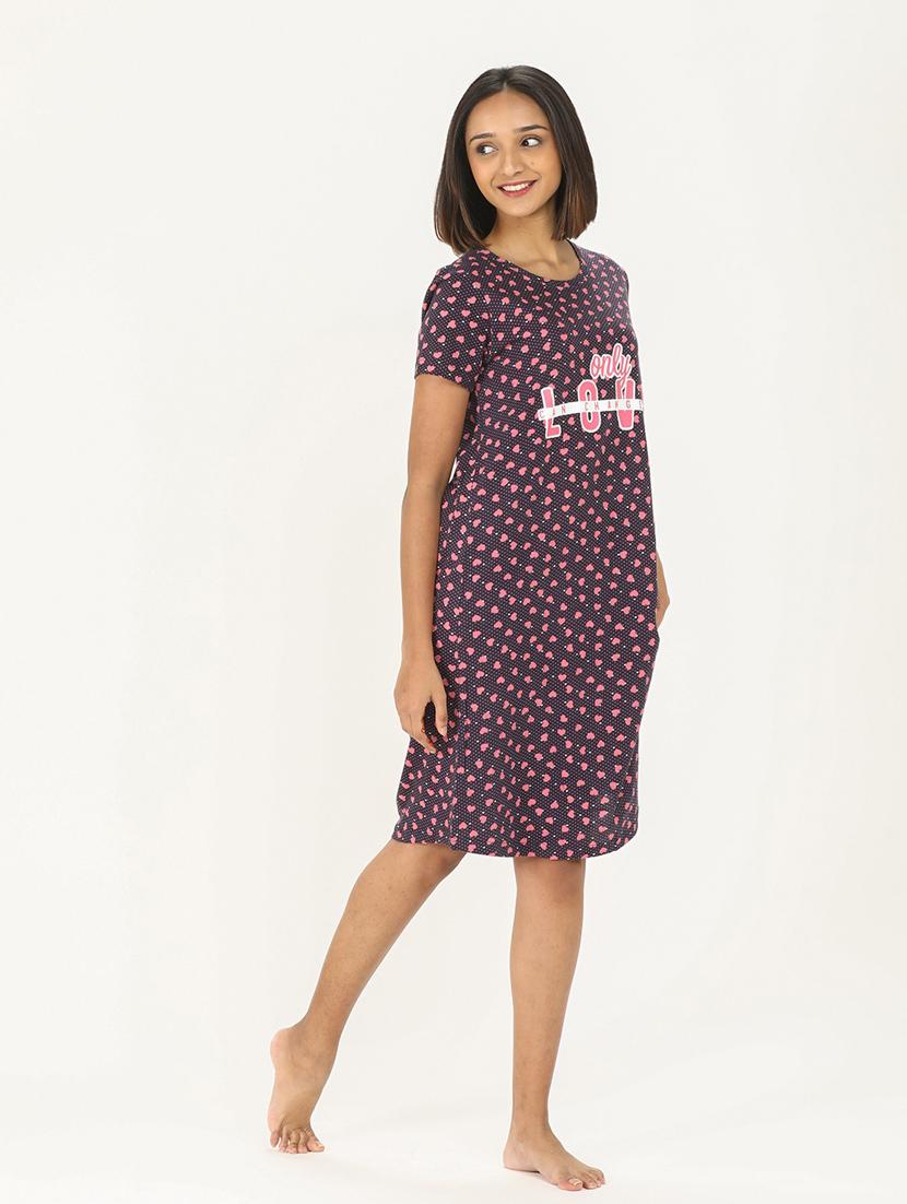 women printed round neck sleepshirt - 20961895 - Standard Image - 1