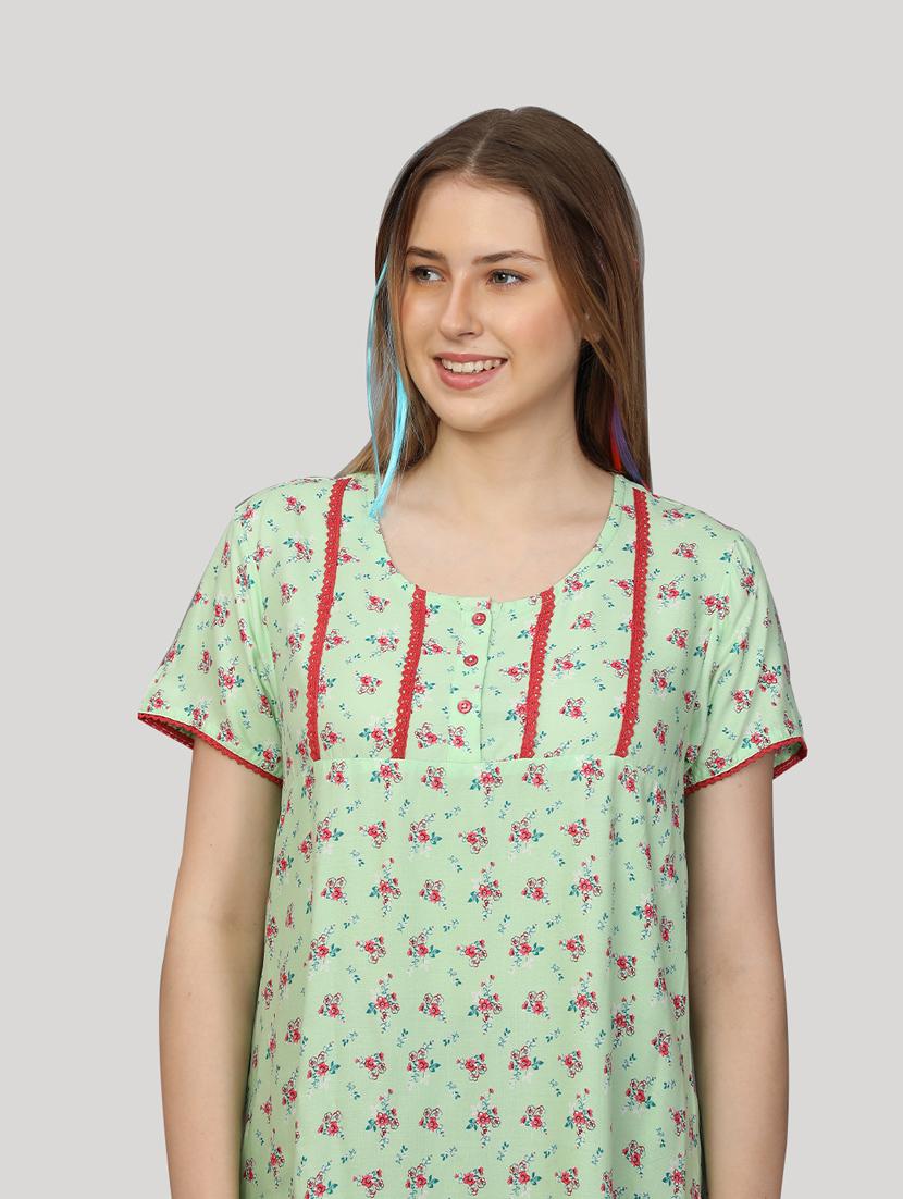 women green floral printed night dress - 20961917 - Standard Image - 4