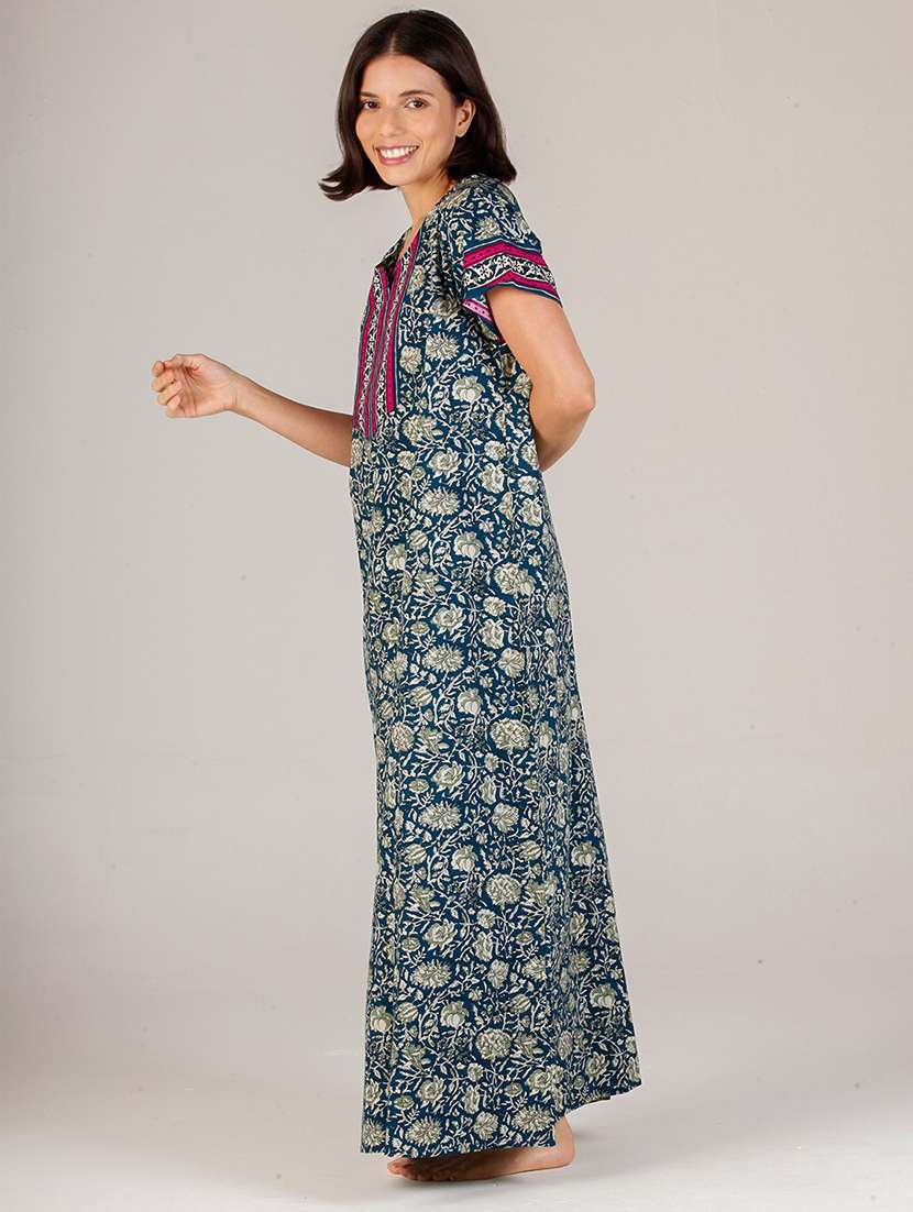 women printed notch neck nighty - 20962016 -  Standard Image - 1