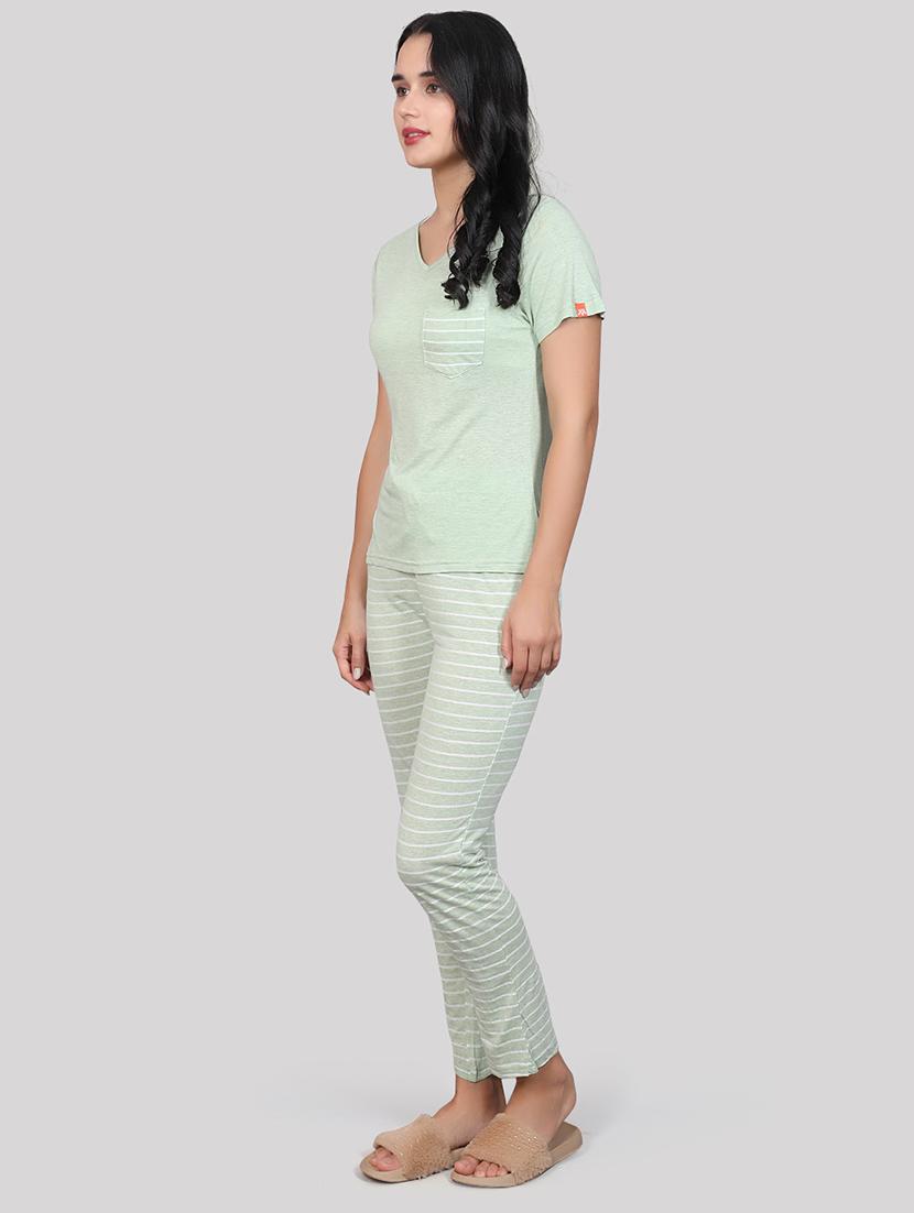 green striped printed detailed top & pyjama set - 20962107 - Standard Image - 1