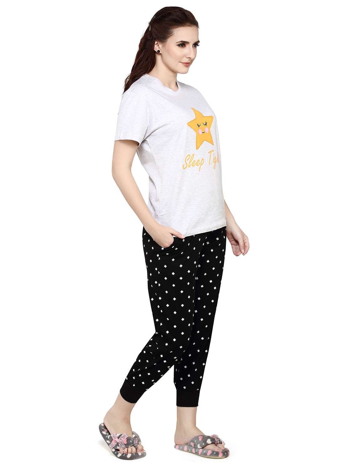 women white printed detailed top & pyjama set - 20962127 -  Standard Image - 1